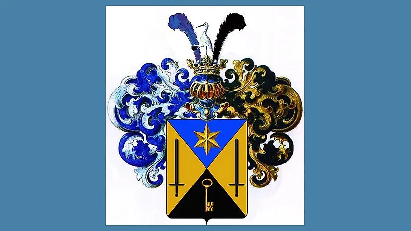 Герб рода Телешевых представляет собой обычный щит, на котором нарисованы два меча и ключ. Фото © Wikipedia