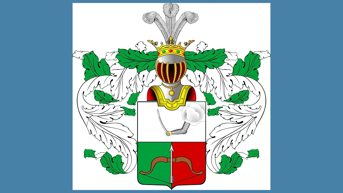 Герб Чесноков. Выглядит очень древним: мотивы рук с мечами и луков — это геральдика Средневековья. Фото © Wikipedia / Bastian