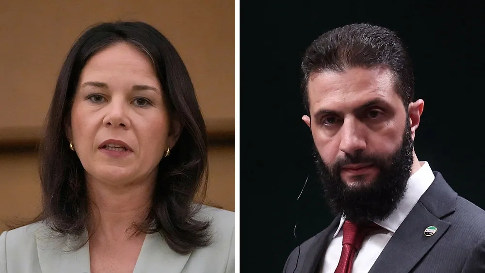 Анналена Бербок и Ахмед аш-Шараа. Обложка © ТАСС / АР / Hussein Malla, БА / DIA Images / ABACA