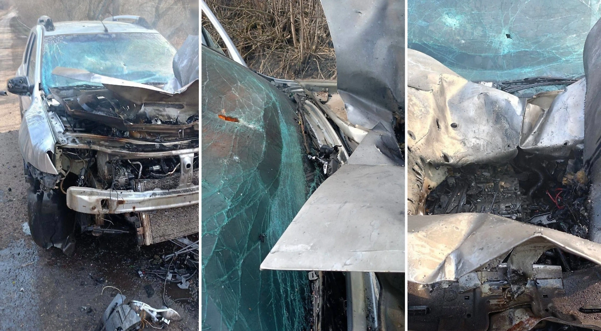 Машина Николая Волобуева после удара ВСУ. Фото © Телеграм / Александр Хинштейн