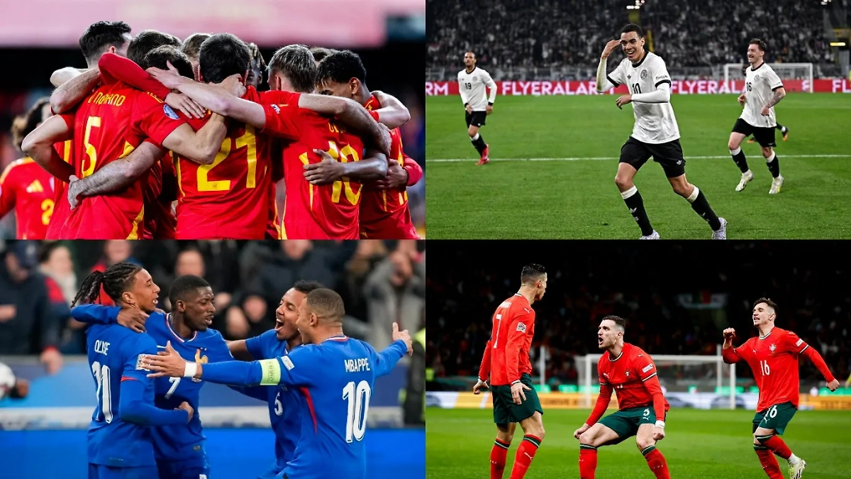 Определились все полуфиналисты плей-офф Лиги наций. Обложка © Х / Spanish Football / German Football / French Team / Portugal