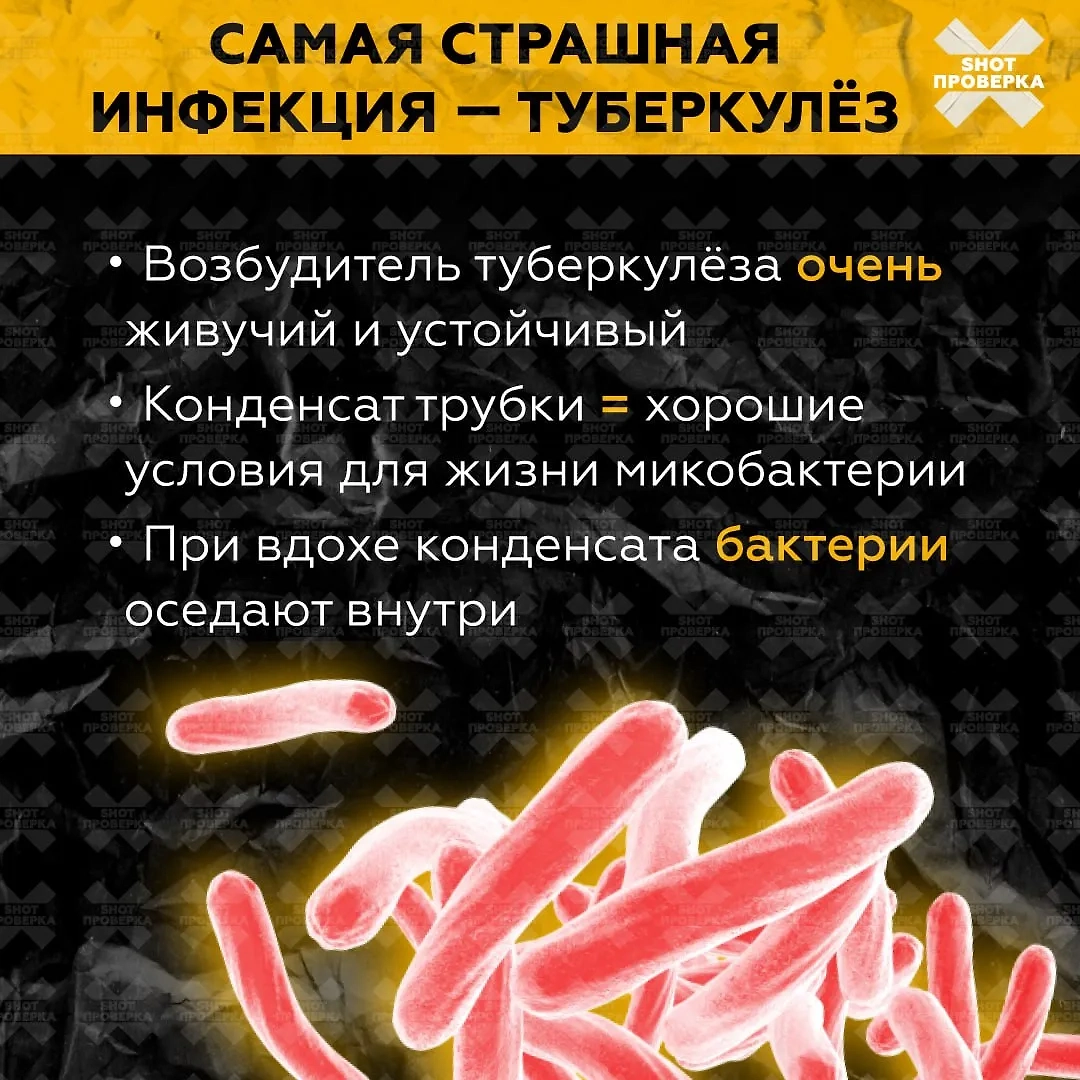 В трубке создаётся благоприятная среда для развития опасных бактерий. Изображение © SHOT ПРОВЕРКА