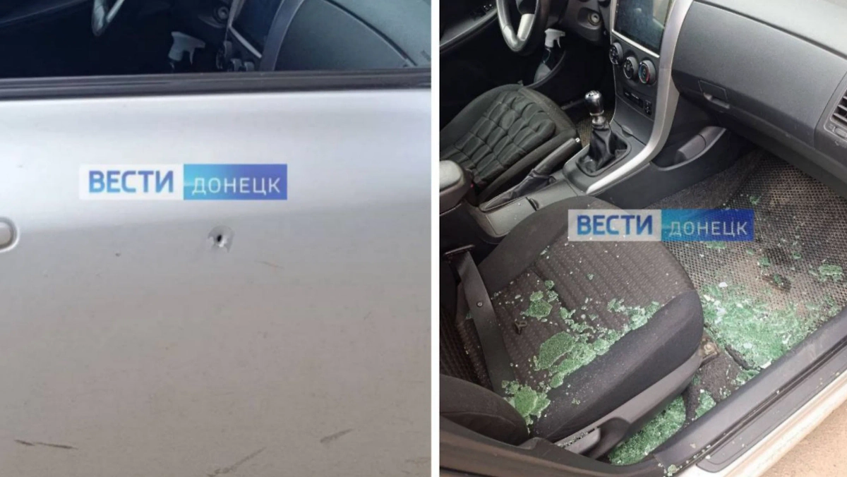 Съёмочная группа Вести.Донецк попала под удар украинского дрона. Фото © Telegram / ВЕСТИ ДОНЕЦК