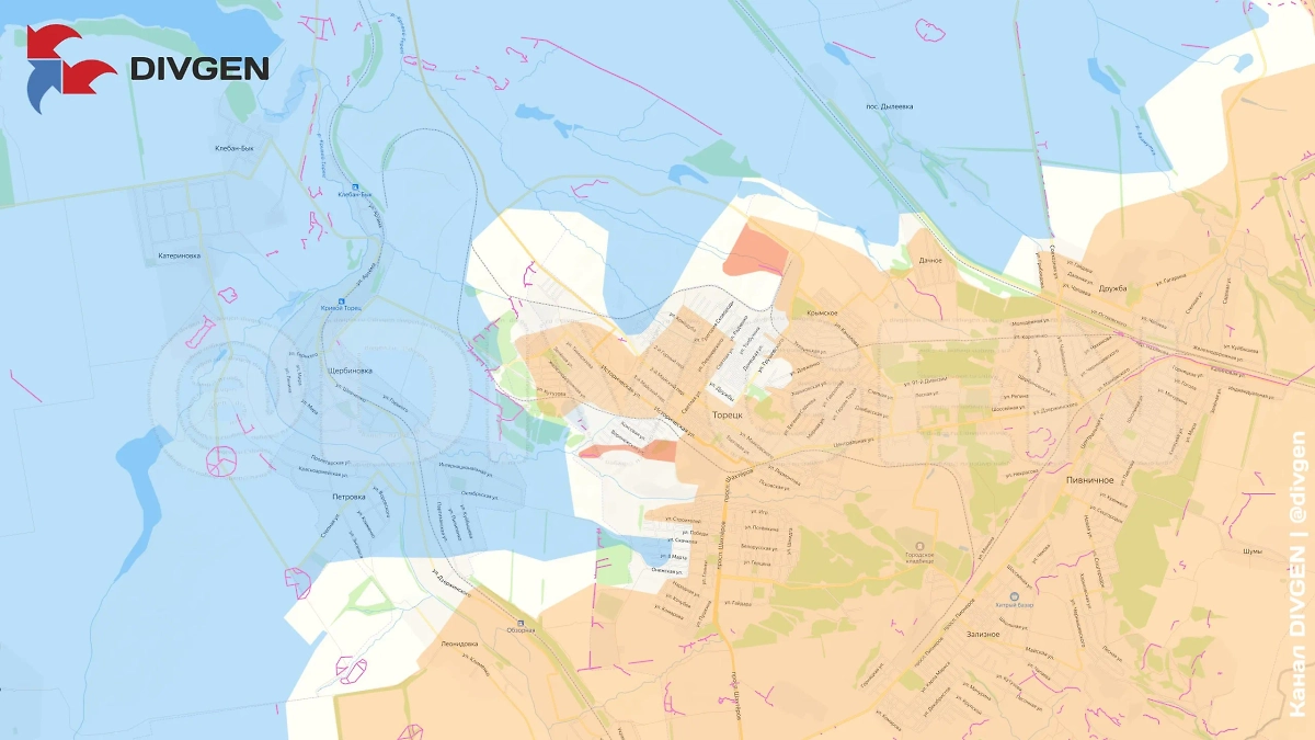 Карта зоны СВО 1 апреля 2025 года. Фото © Telegram / DIVGEN 🚩 Карта СВО