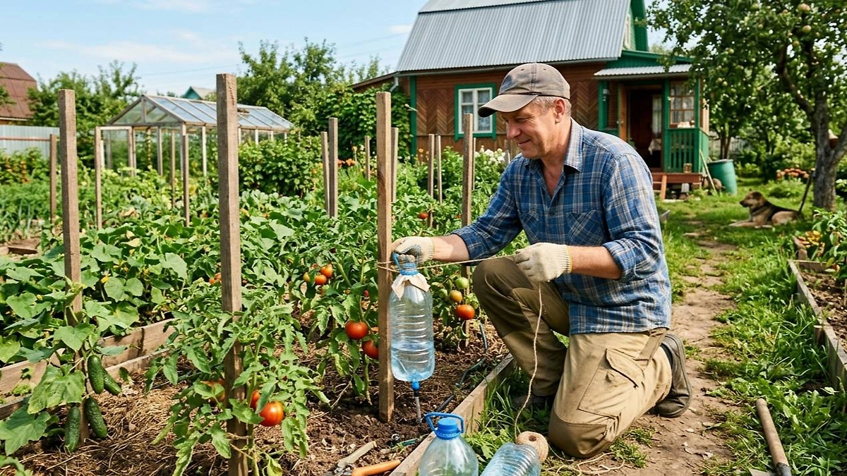 Автополив своими руками: как поливать огород даже в своё отсутствие? Лайфхаки для дачников 2026. Фото © Nano Banana AI