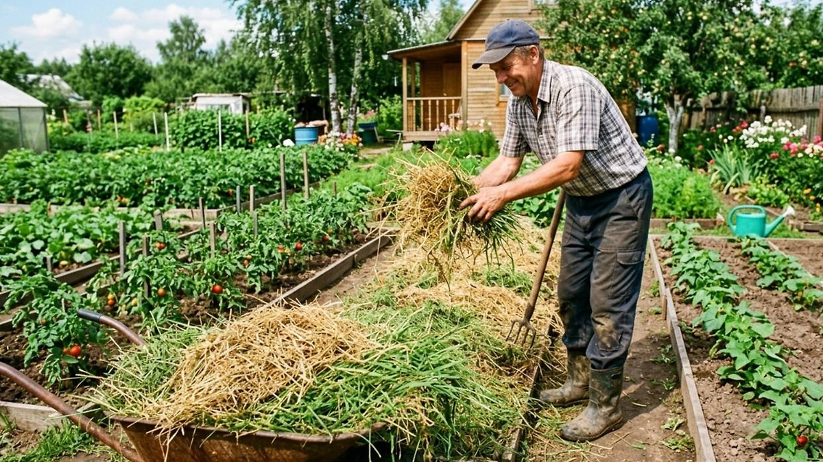 Как правильно мульчировать? Лайфкахи для дачи 2026. Фото © Nano Banana AI