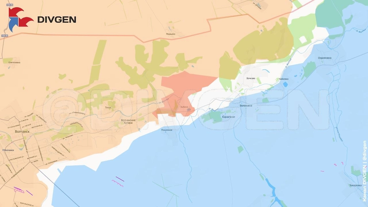 Карта СВО на 18 апреля 2026 года. ВС РФ разбили 113-ю бригаду ТрО и заняли Зыбино. Фото © Telegram / DIVGEN 🚩 Карта СВО