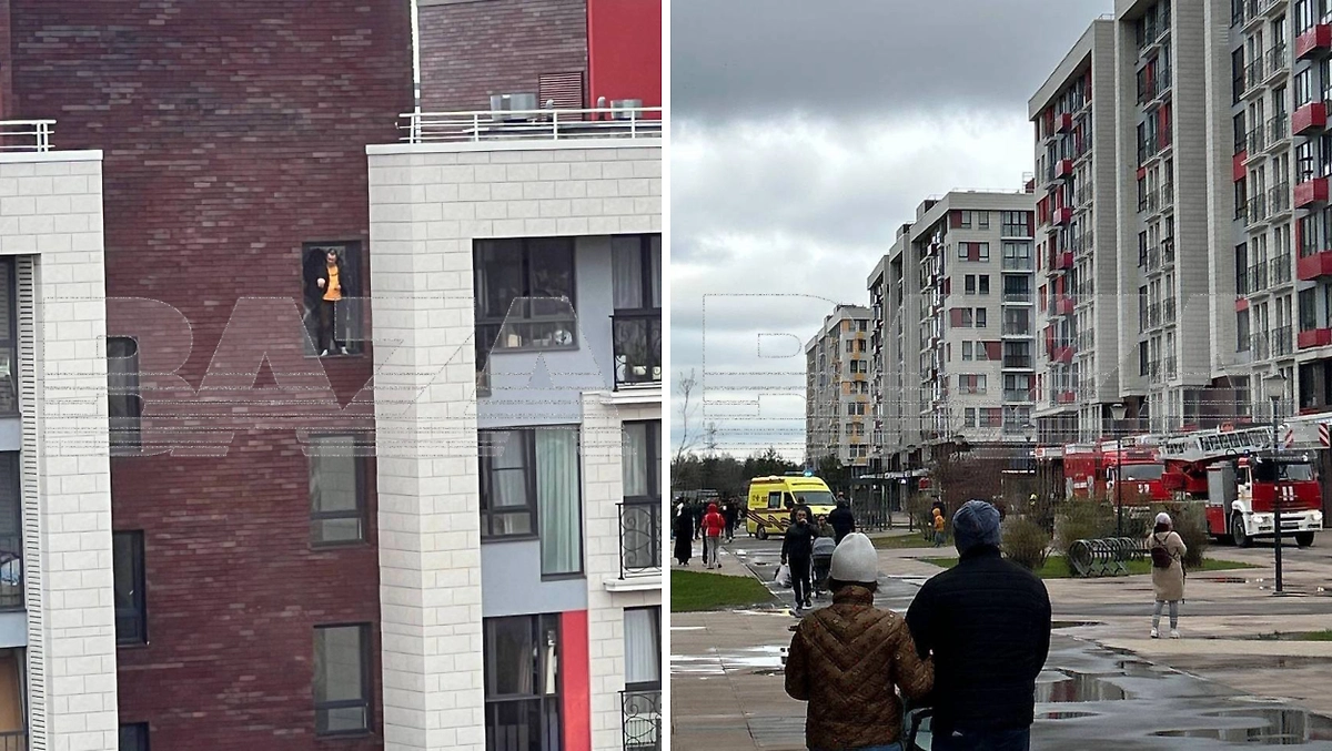 В московском ЖК мужчина устроил поджог и погиб, сорвавшись с высоты дома. Фото © Telegram / Baza