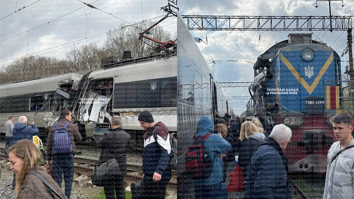 Место столкновения двух поездов на Украине. Видео © Telegram / «Политика страны»