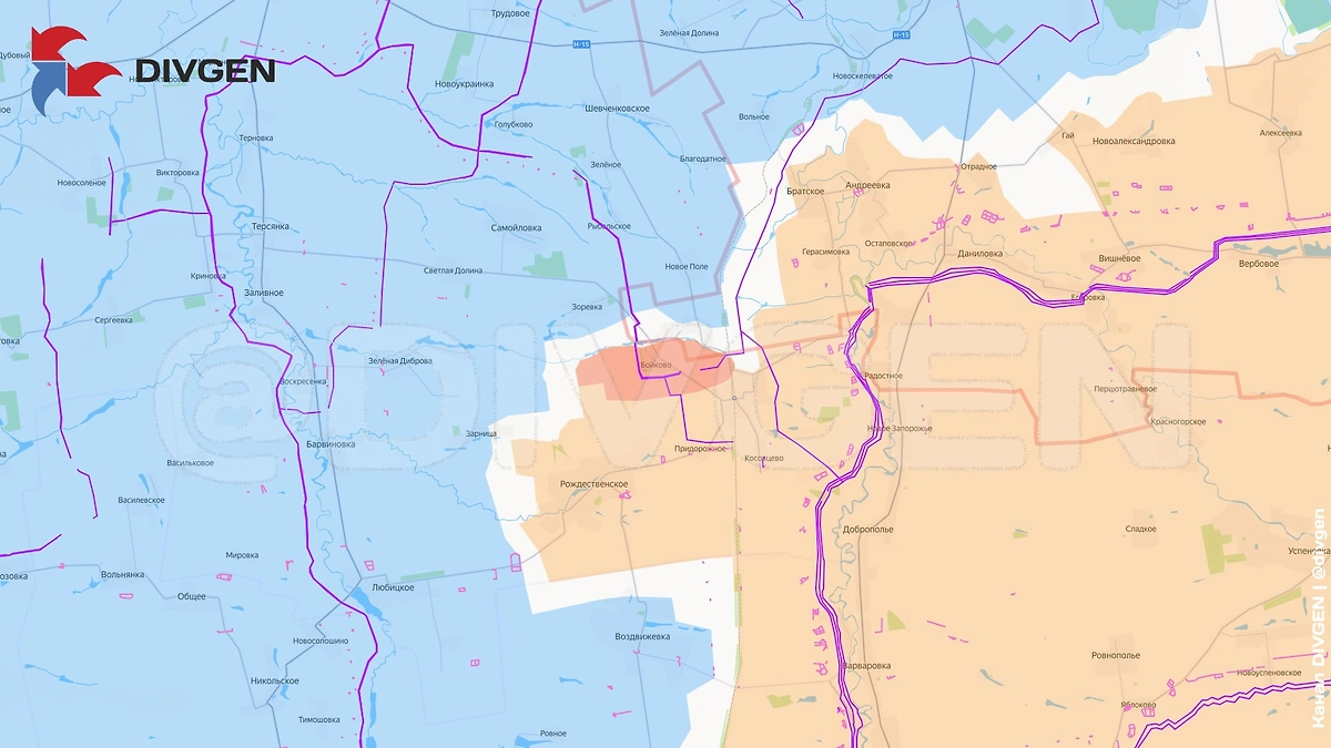 Карта СВО на 2 апреля 2026 года. 36-я армия ВС РФ заняла Бойково. Фото © Telegram / DIVGEN 🚩 Карта СВО