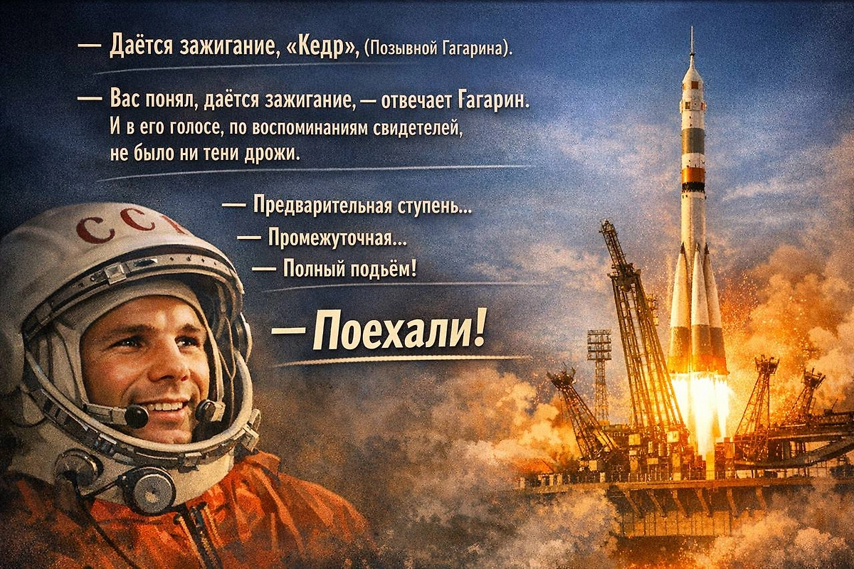 Диалог Юрия Гагарина и Сергея Королёва. Знаменательное «Поехали!». Фото © Chat Gpt