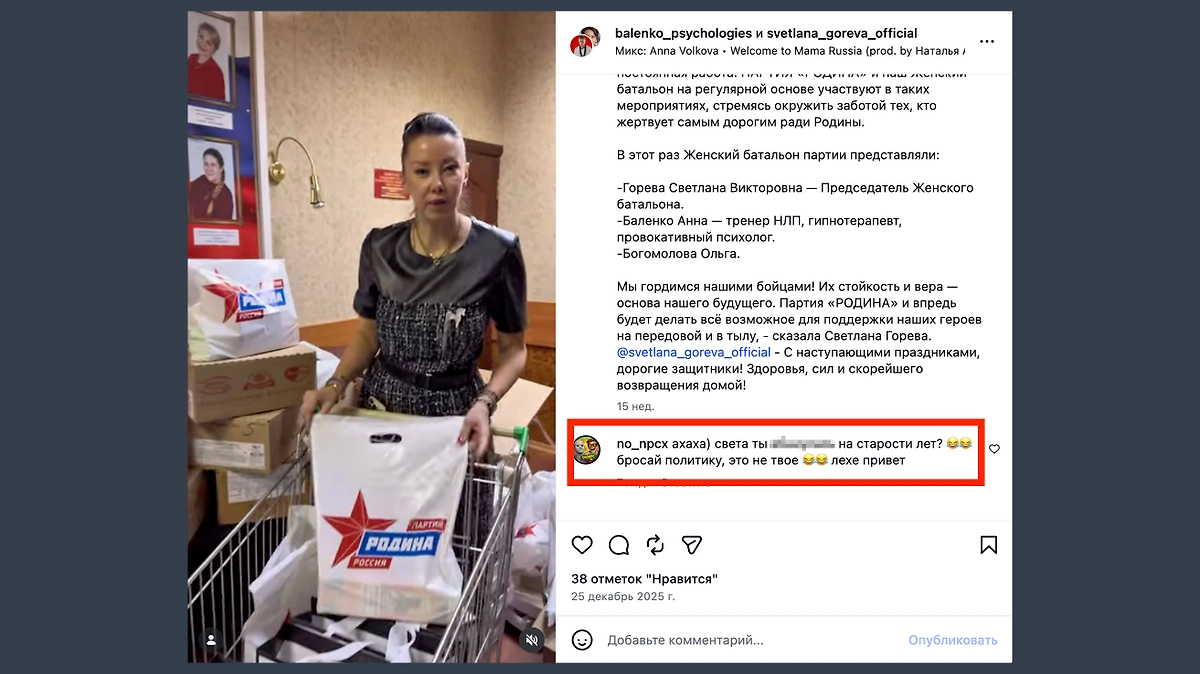 Похоже, друзья Горевой не очень верят в её общественную активность. Фото © Instagram (признан экстремистской организацией и запрещён на территории Российской Федерации) / svetlana_goreva_official
