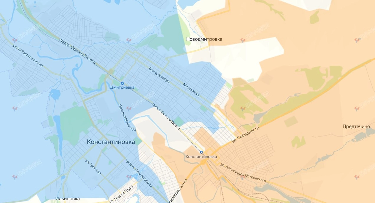 Карта СВО на 14 апреля 2026 года. ВС РФ наступают в Константиновке. Фото © Divgen.ru