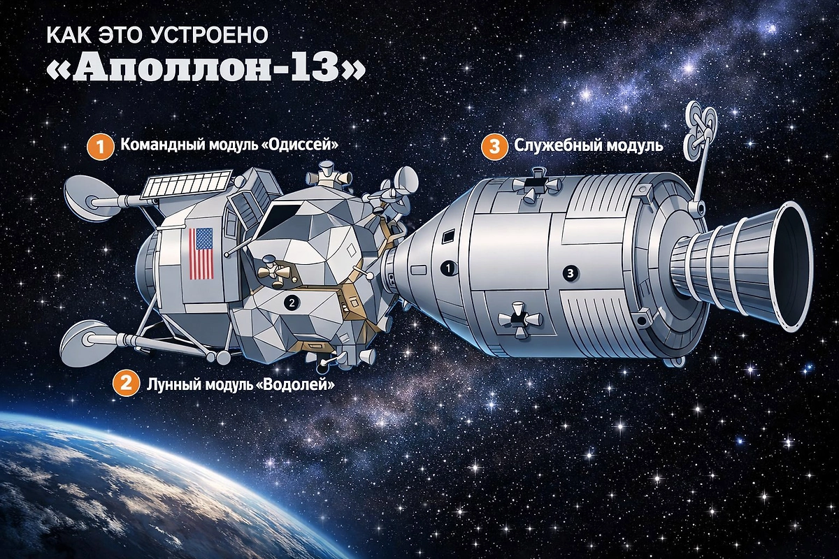 «Аполлон-13»: все модули космического корабля. Что случилось с экипажем в 1970 году? Фото ©&nbsp;Chat GPT