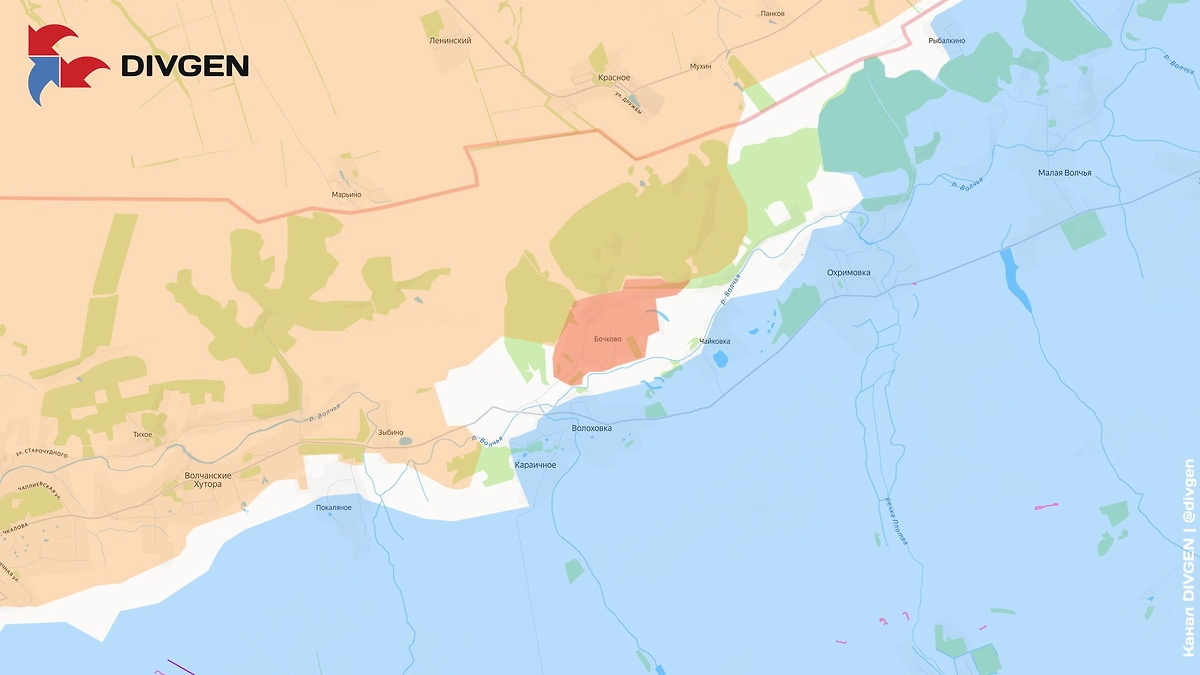 Карта СВО на 26 апреля 2026 года. Армия России заняла приграничное село Бочково. Фото © Telegram / divgen