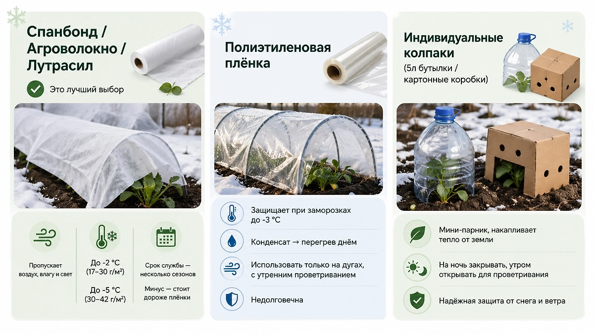 Что делать с рассадой во время снегопада: укрывной материал спанбонд и плёнка для защиты рассады от снегопада. Фото © GPTChat / Софья Кузнецова