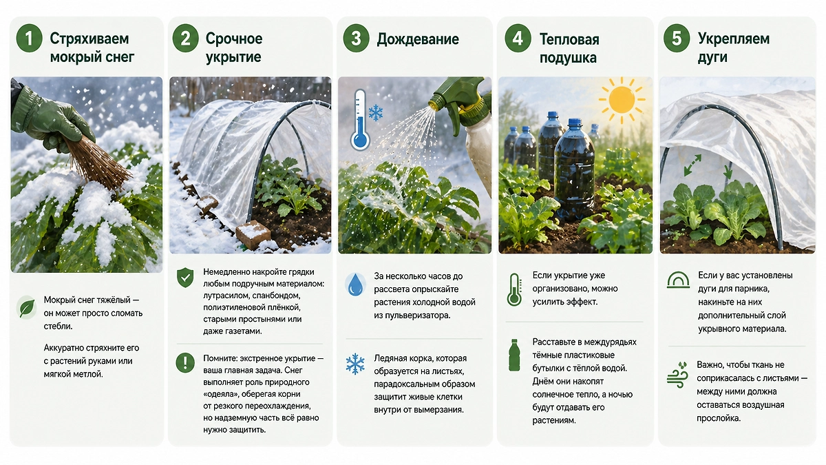 Топ-5 экстренных шагов, которые спасут рассаду от внезапного снега в конце апреля 2026. Фото © GPTChat / Софья Кузнецова