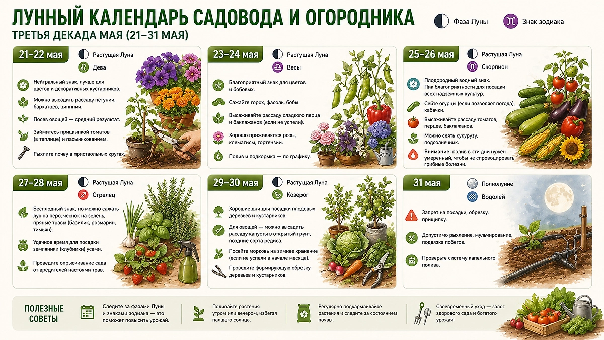 Лунный календарь на май 2026: как ухаживать за огородом? Правила и лайфхаки. Фото © GPTChat / Софья Кузнецова
