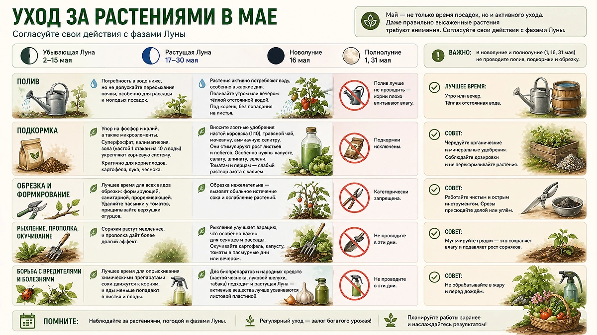 Лунный календарь на май 2026: как ухаживать за огородом? Правила и лайфхаки. Фото © GPTChat / Софья Кузнецова