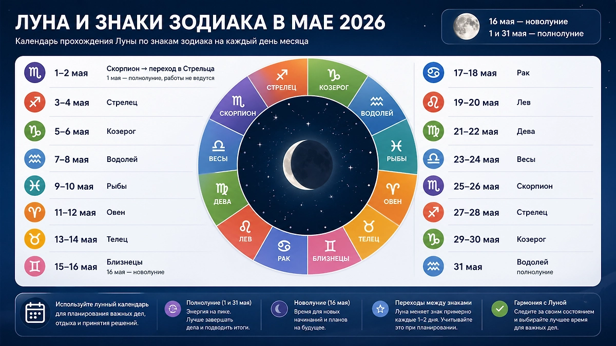 Лунный посевной календарь на май 2026: как работают лунные фазы? Полный список дат и знаков зодиака. Фото © GPTChat / Софья Кузнецова