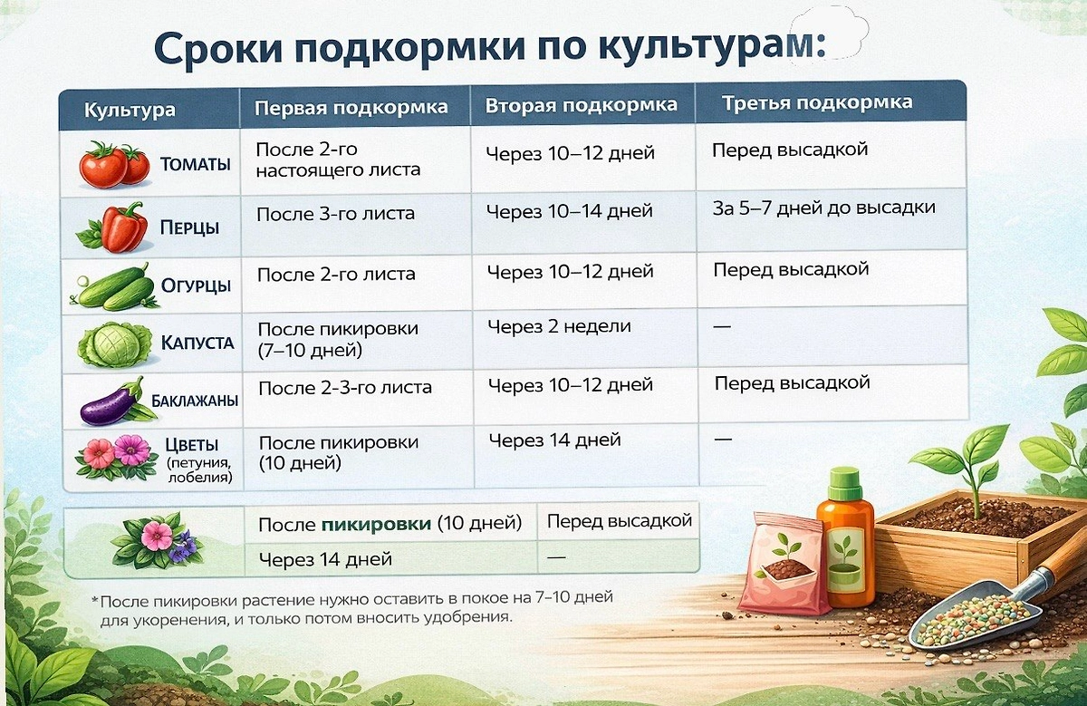 Когда и как подкармливать рассаду? Полная инструкция для томатов, перцев, огурцов и других культур. Фото © GPTChat 
