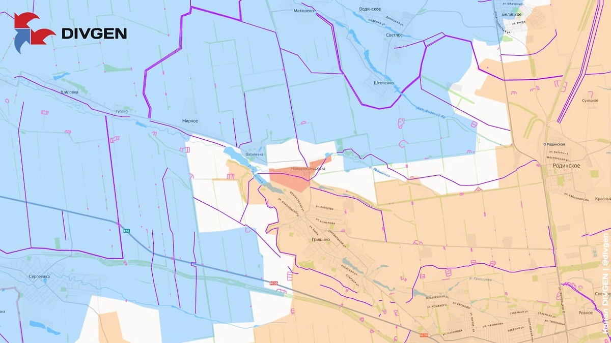 Карта СВО на 1 мая 2026 года. Группировка «Центр» зачистила Новоалександровку. Фото © Telegram / divgen