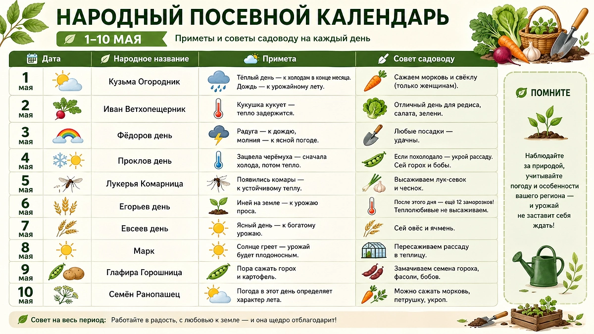 Народные приметы на май 2026 для огорода и дачи. Что делать в первую декаду мая? Фото ©&nbsp;Nano Banana AI