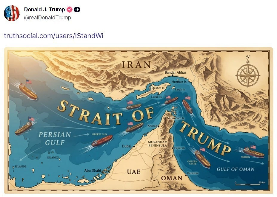 Президент США выложил картинку с «проливом Трампа». Фото © Truth Social / realDonaldTrump