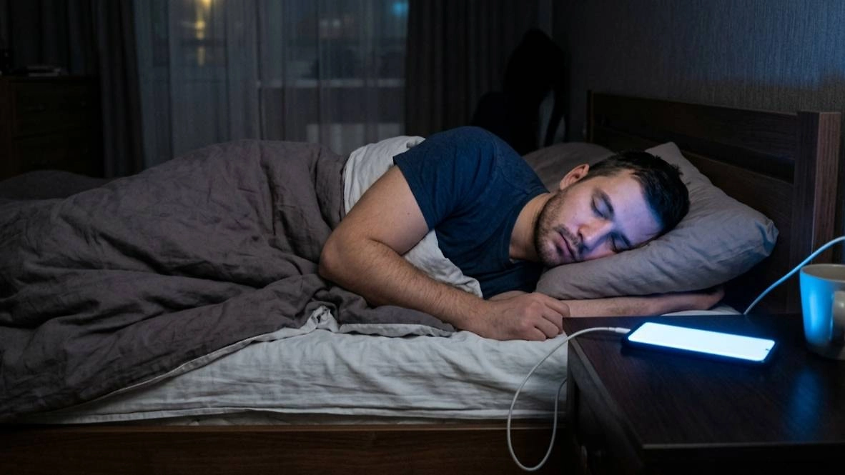 Зарядка телефона у кровати: какие риски для здоровья вы создаёте. Фото ©&nbsp;Nano Banana AI