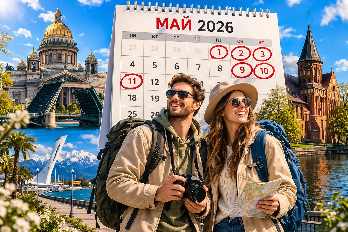Куда поехать на майские праздники 2026: Санкт-Петербург, Калининград, Подмосковье. Обложка © ChatGPT