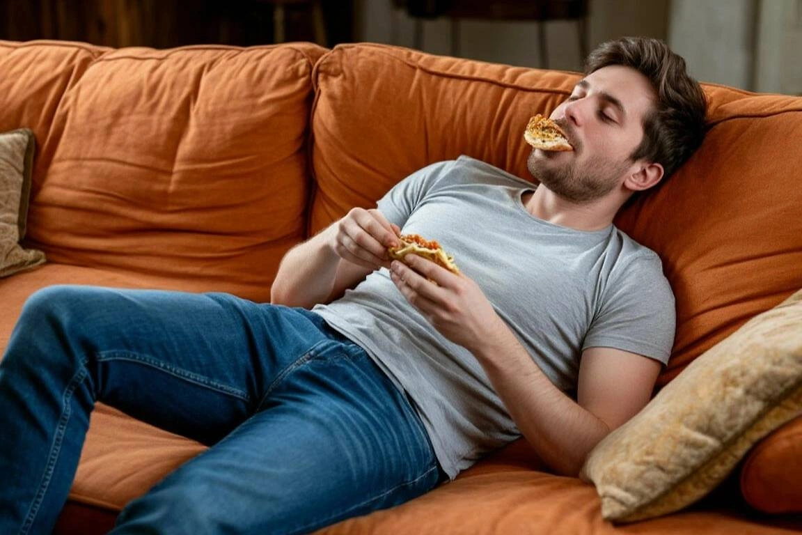 Врачи предупреждают о вреде приёма пищи в положении лёжа для здоровья. Фото © «Шедеврум»