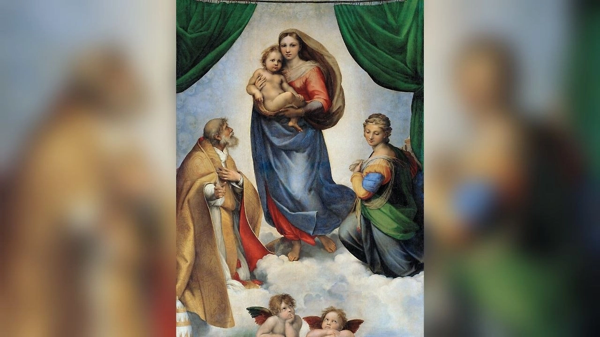 Зелёный занавес в «Сикстинской Мадонне» до сих пор вызывает споры учёных. Фото © Wikipedia / Рафаэль Санти