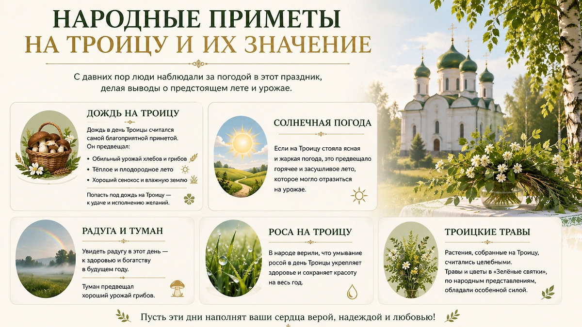 Народные приметы на Троицу 31 мая 2026: что означают дождь, радуга и туман?