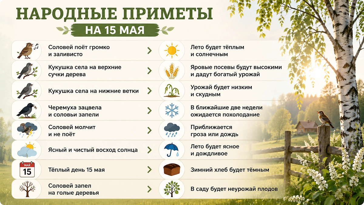 Народные приметы на Соловьиный день 15 мая: история праздника и названия. Фото © ChatGPT / Софья Кузнецова