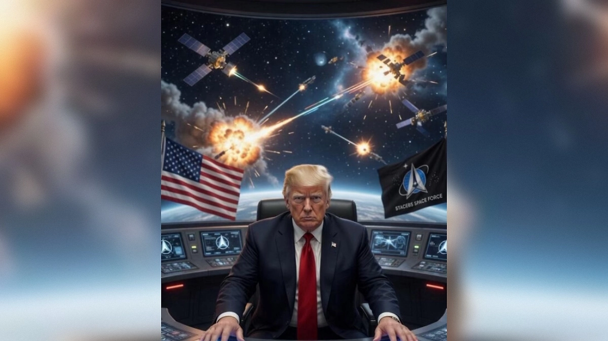 В соцсетях Трампа появились ИИ-картинки с боями в космосе. Фото © Truth Social / Donald J. Trump 