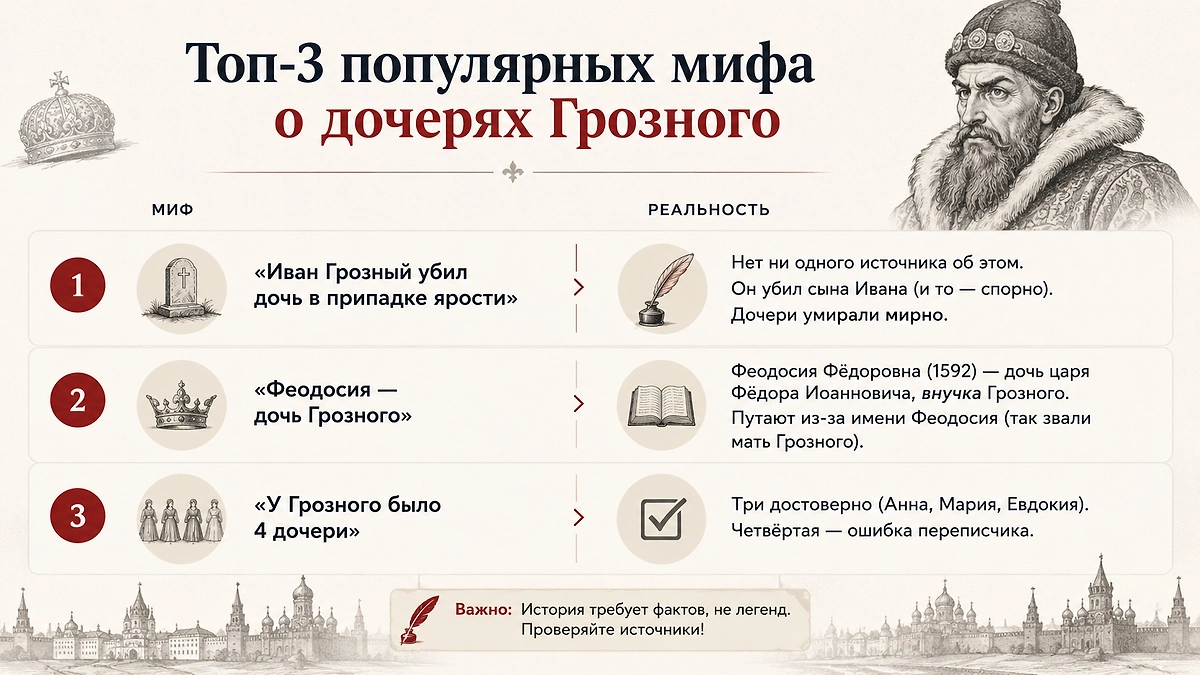 Топ-3 мифов о дочерях Ивана Грозного, в которые ошибочно все верят. Что случилось с тремя официальными дочерями царя? Фото © GhatGPT  