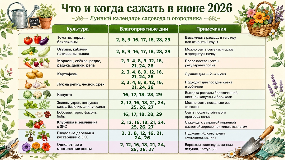 Посевной календарь садовода на июнь 2026 года: что и когда сажать? Фото © ChatGPT / Софья Кузнецова