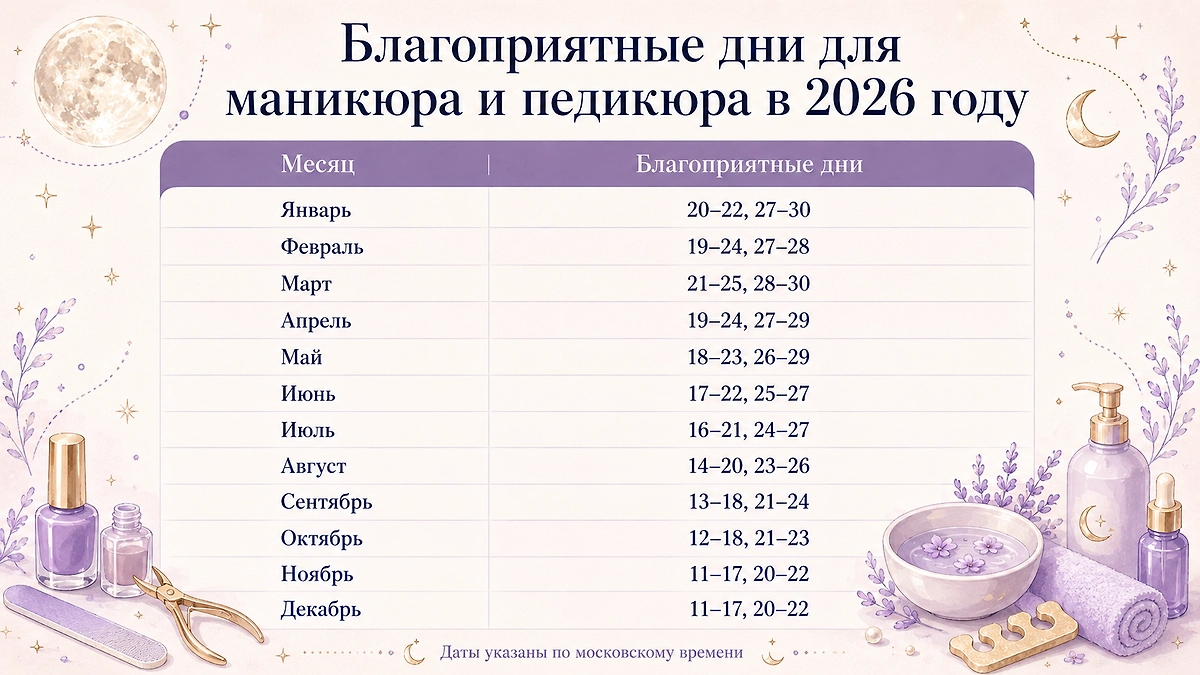 Лунный календарь красоты и здоровья на 2026 год: когда делать маникюр и педикюр в 2026 году? Фото © Chat GPT / Софья Кузнецова