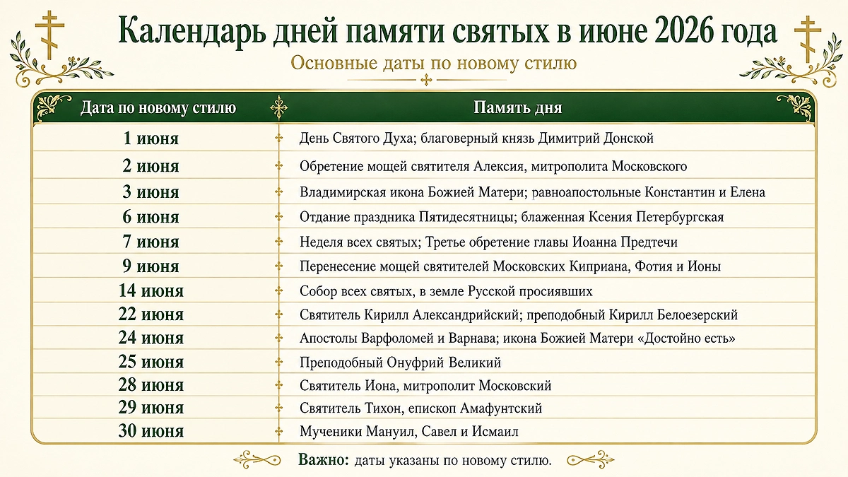 Календарь дней памяти святых в июне 2026 года. Фото © ChatGPT / Софья Кузнецова