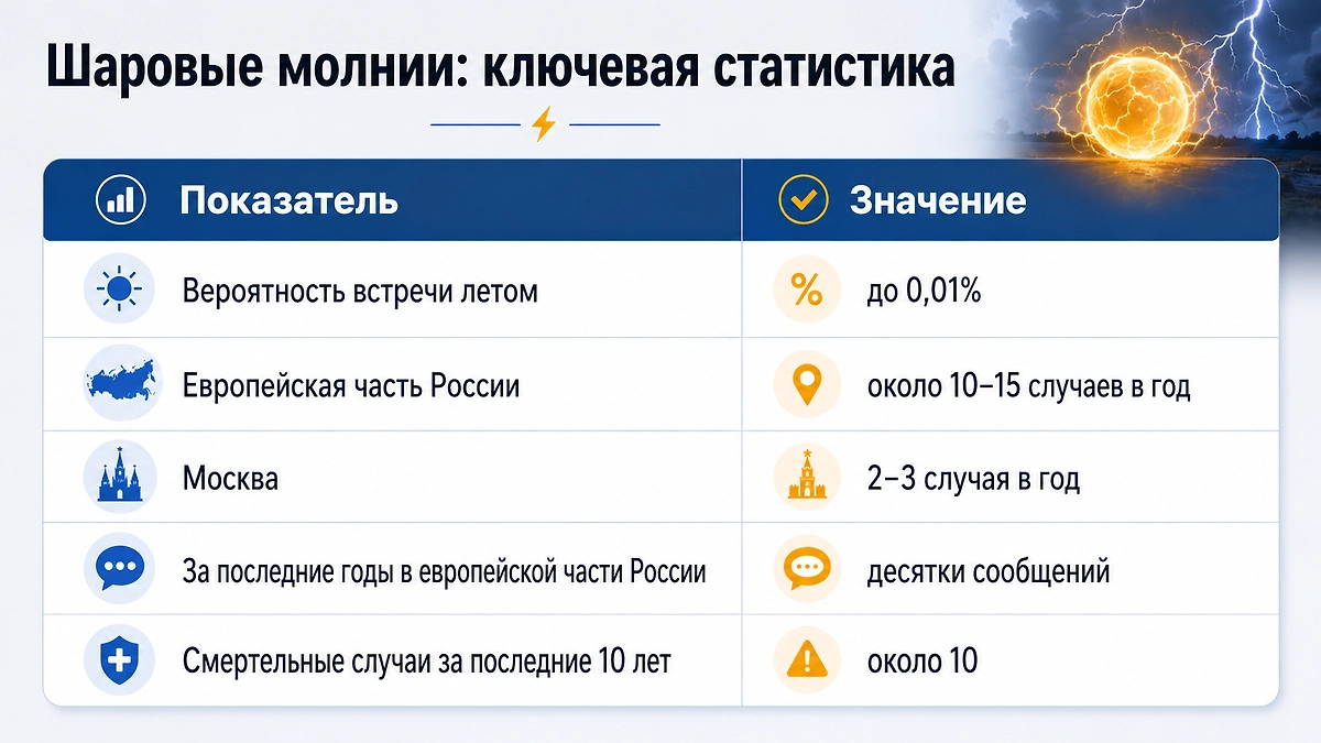 Когда и где появляются шаровые молнии? Ключевая статистика. Фото © ChatGPT / Софья Кузнецова