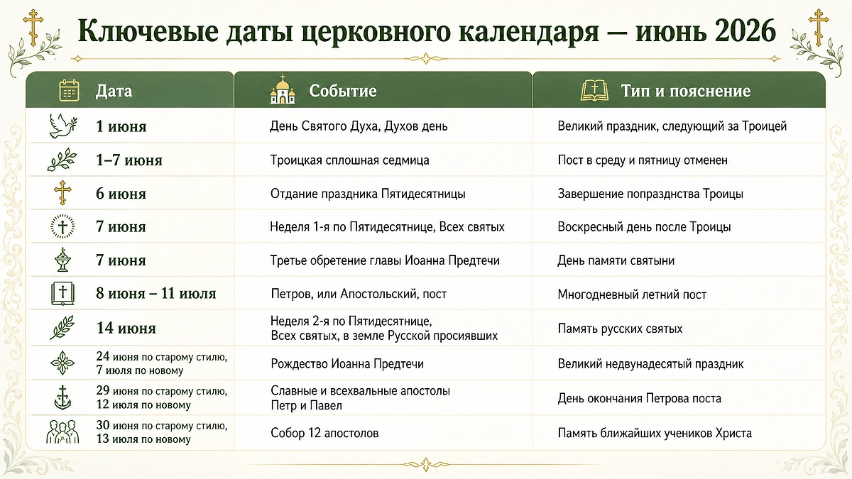 Православный церковный календарь на июнь 2026. Фото © ChatGPT / Софья Кузнецова