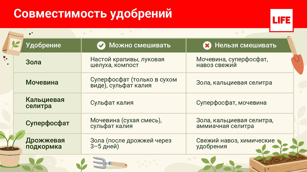 Совместимость удобрений. Инфографика © Life.ru