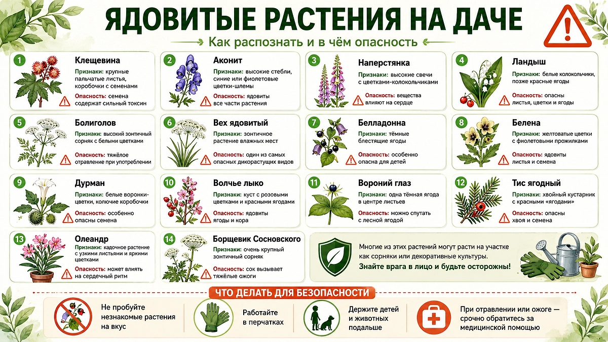 Ядовитые растения на даче: что нельзя трогать и пробовать. Фото © Chat GPT / Софья Кузнецова