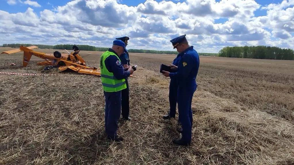 Место крушения легкомоторного самолёта в Омской области. Фото © Telegram / Западно-Сибирская транспортная прокуратура