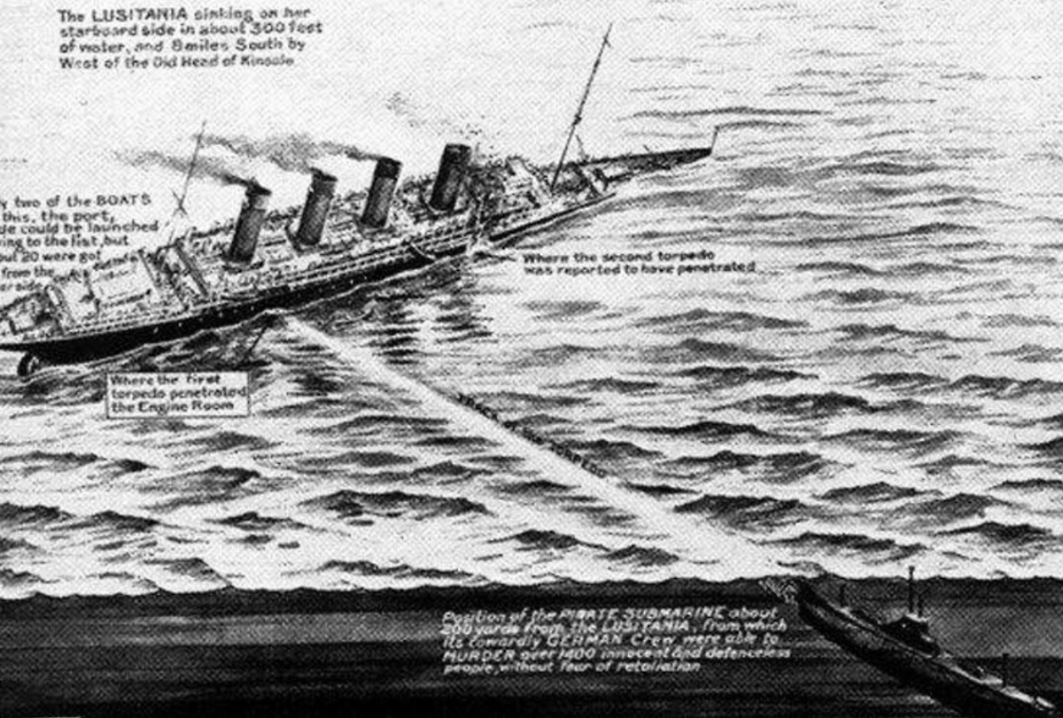 Последний путь «Лузитании»: 7 мая 1915 года корабль был торпедирован в 12 милях от ирландского берега. Фото ©&nbsp;Wikipedia 