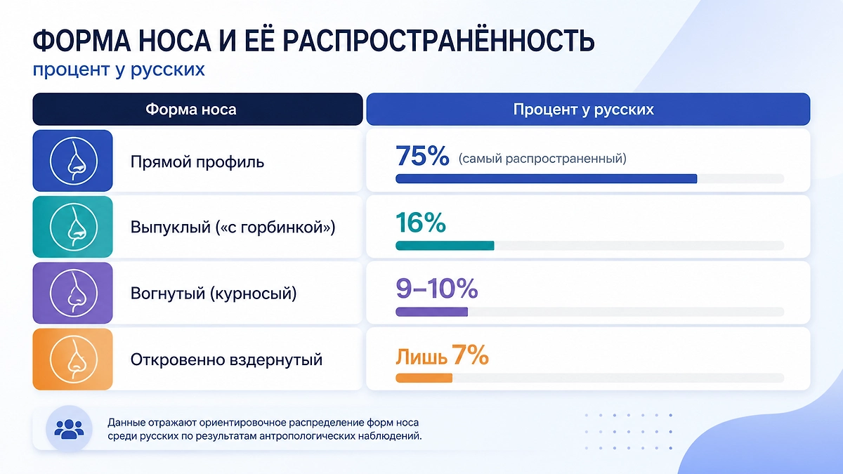 Как выглядит настоящий русский нос? Данные исследования «Происхождение и этническая история русского народа» (1965). © Фото GPTChat / Софья Кузнецова