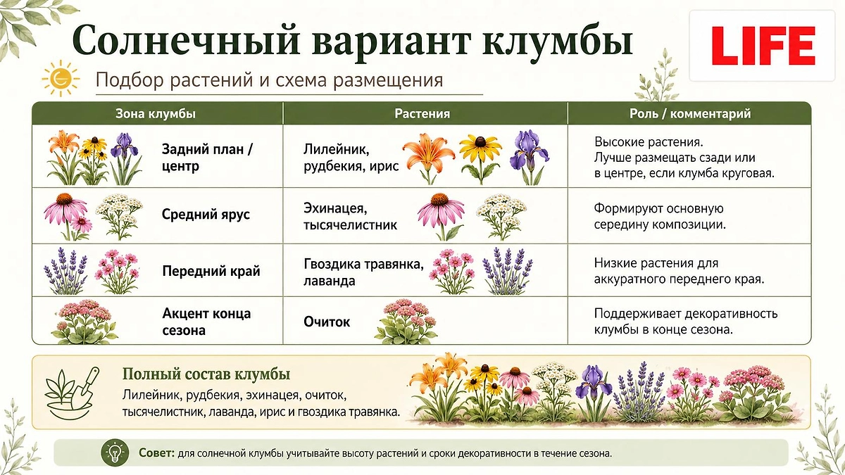 Готовые схемы клумб из многолетников. Фото © Chat GPT / Софья Кузнецова
