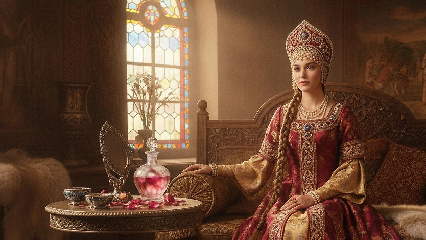 Розовая вода и ладан вместо духов: ароматные привычки русских царевен. Фото © Nano Banana AI