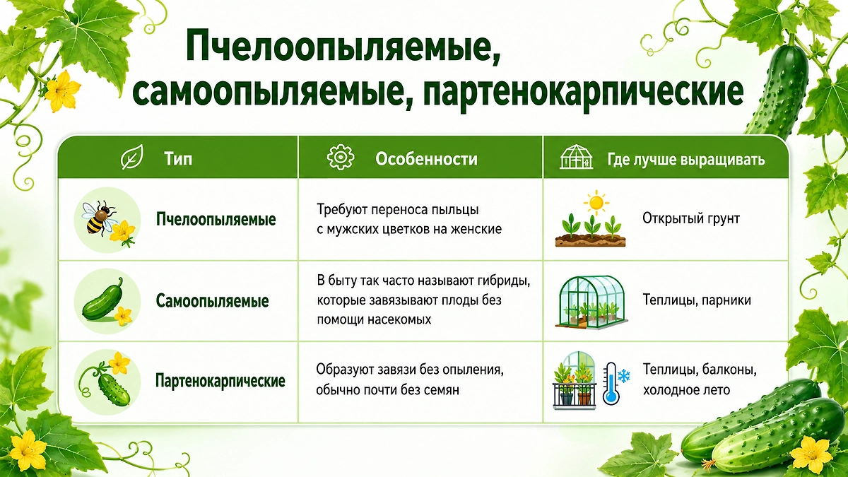 Чем отличаются пчелоопыляемые и партенокарпические сорта огурцов? Фото © ChatGPT / Софья Кузнецова