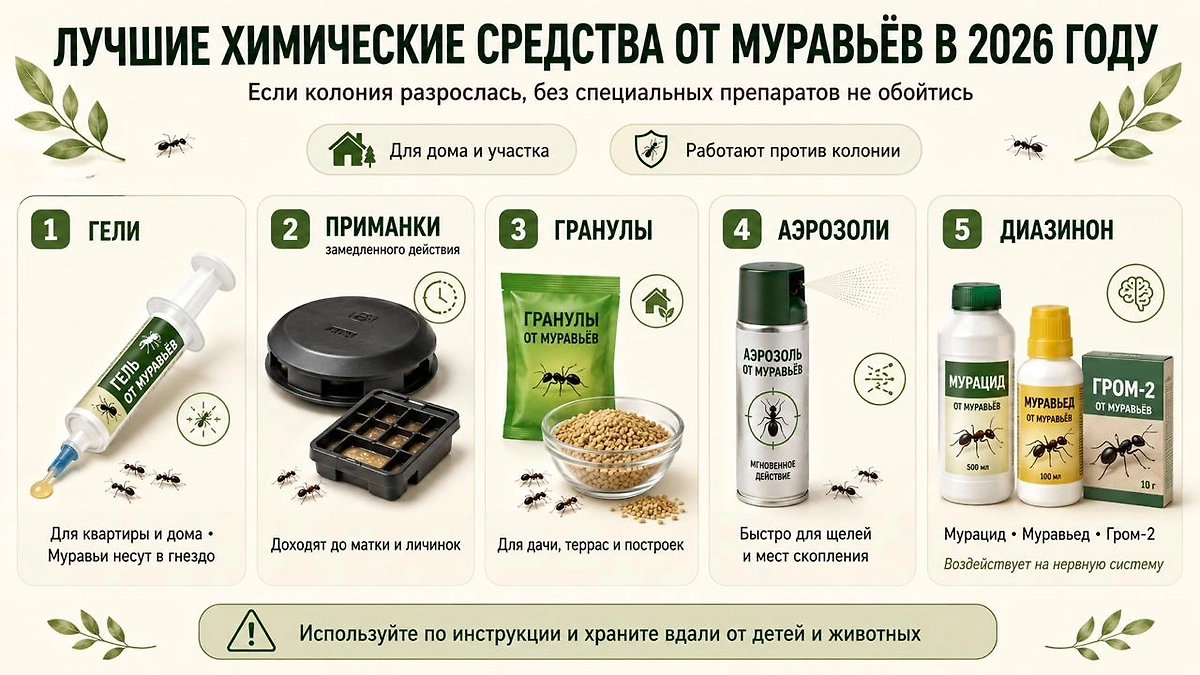 Подборка лучших химических средств по борьбе с муравьями в 2026 году. Фото © ChatGPT / Анна Московко